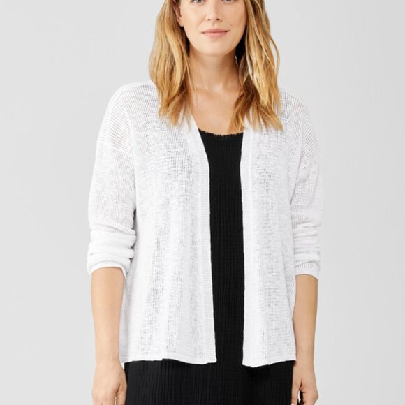 Eileen Fisher White Organic Cotton Linen Slub Cardigan Size Small NWOT - Picture 1 of 6